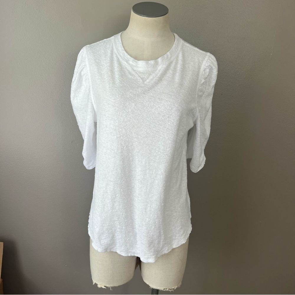 Free people women’s XS white puff sleeve textured T-shirt boxy blouse - Picture 9 of 11